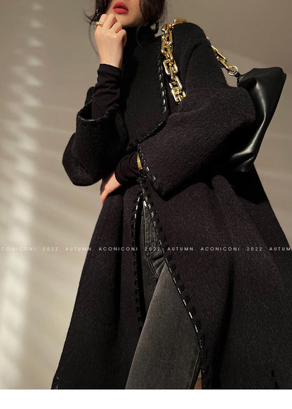 Aconiconi  Long Sleeve Braided Wool Coat- Nocturne of Grass Stream