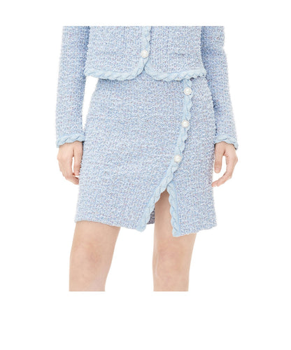 YES BY YESIR elegant simple pastel blue wool fragrance knit skirt cardigan - Sea