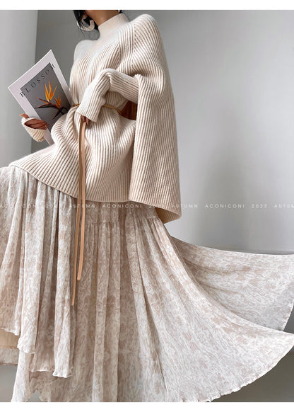 Aconiconi|Cloak Jacket Sleeve Loose Knit Shawl Shoulder Sweater - Snow Lovers