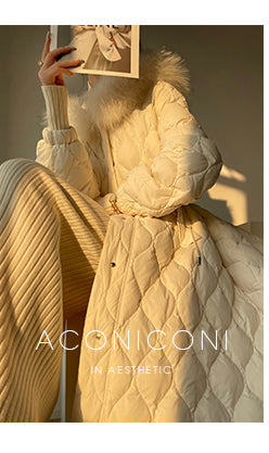 Aconiconi Elegant Duck Down Long Sleeve Hooded Long Fur Winter Coat -  He Xu Ling Hua