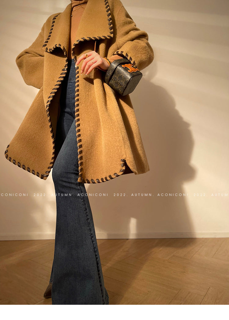 Aconiconi  Long Sleeve Braided Wool Coat- Nocturne of Grass Stream