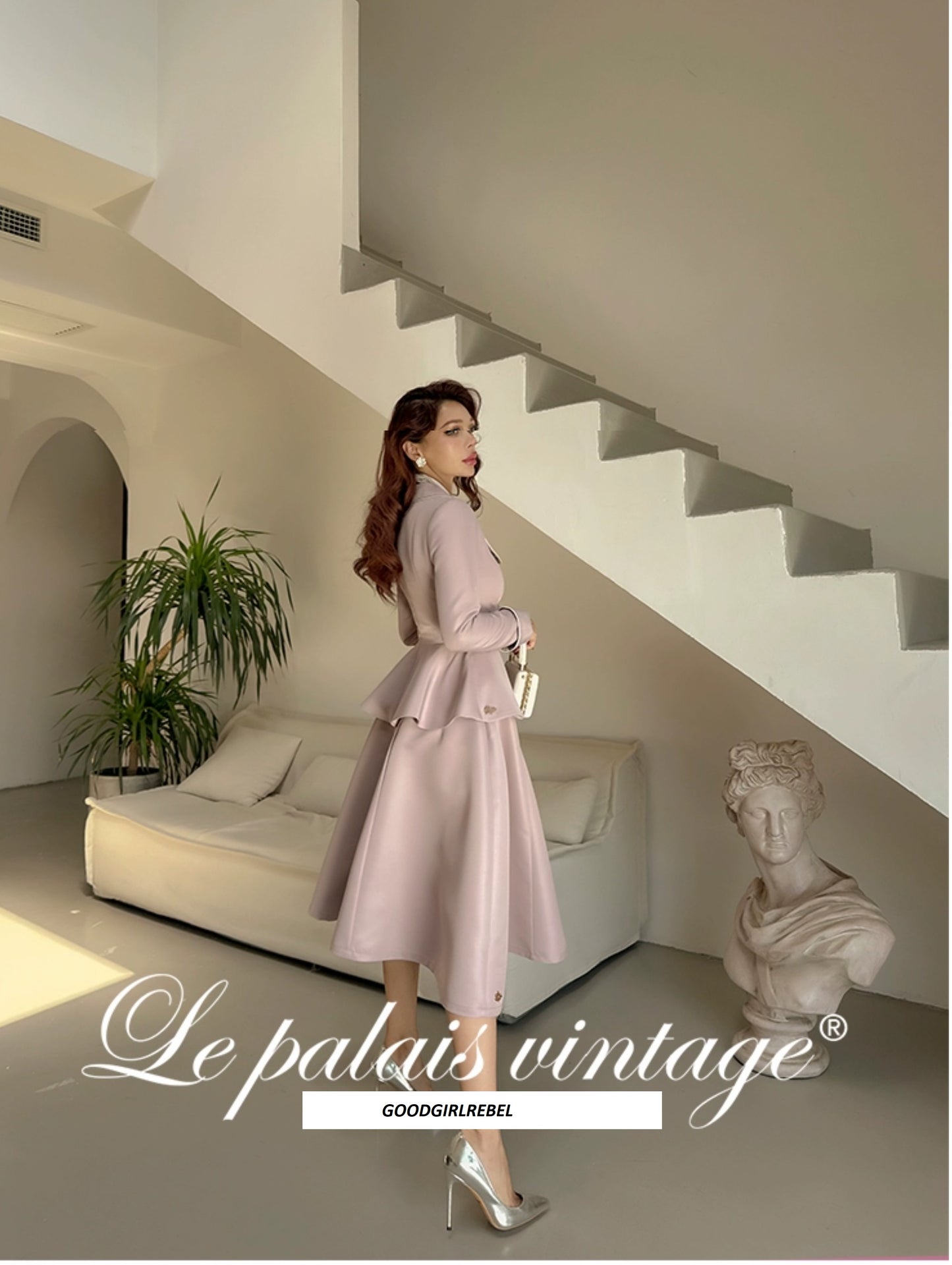 Le Palais Vintage Elegant Lotus Pink Waist Jacket  Swing structured Skirt -Lady Madeleine