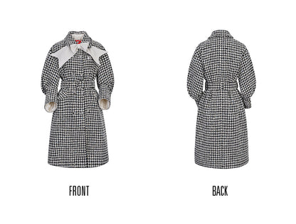 FAME autumn new pu leather big bow tweed houndstooth coat - Cara