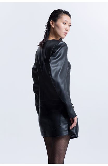 LEDIM W black pu leather short dress - Akil