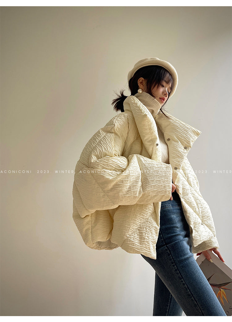 Aconiconi Elegant White Duck Down Long Sleeve Thick Winter Coat- Dusk and Morning