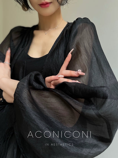 Aconiconi Elegant V-Neck Long Sleeve Loose Lace Chic Shirt-Light Dance Whisper