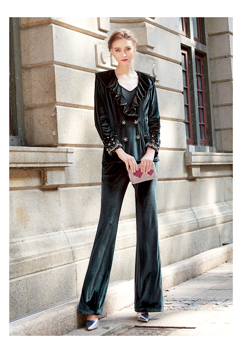 SIDUO High-End winter long sleeve ankle length suit pants dark green corporate suit-Mirabel ( V )