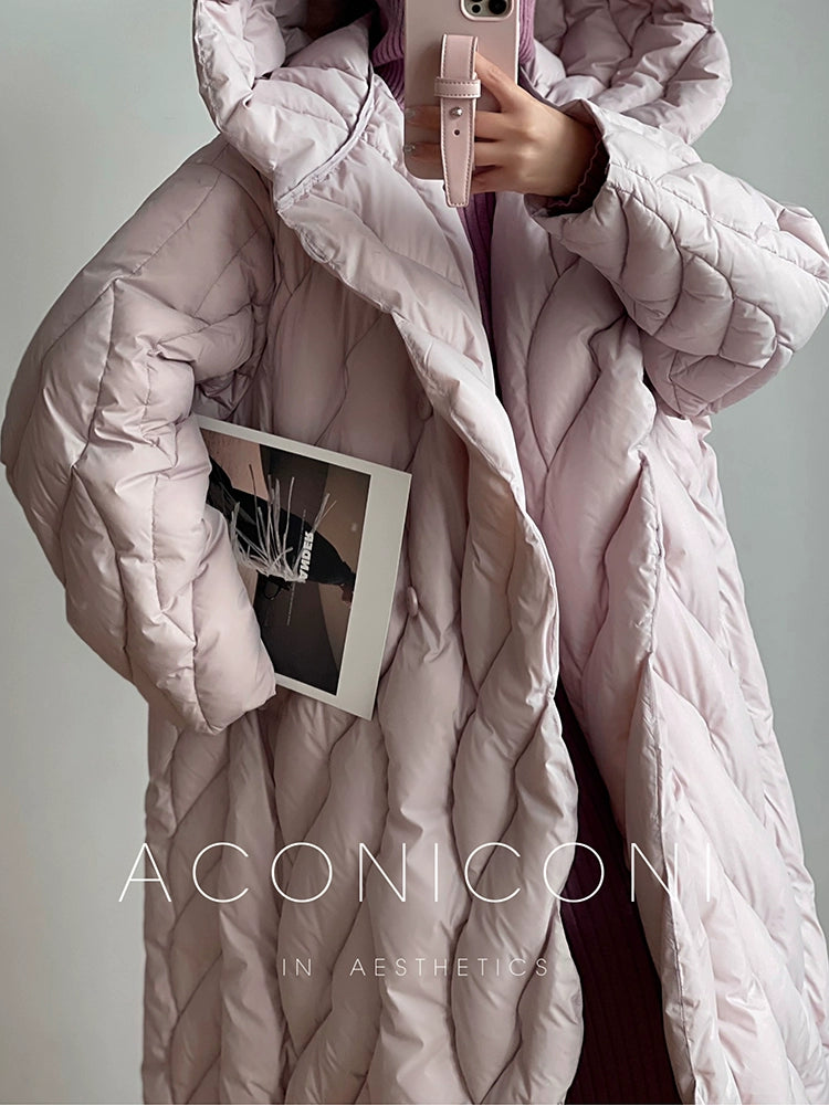 Aconiconi White Duck Down Hooded Long Sleeve Thick Long Winter Coat- Shephardess