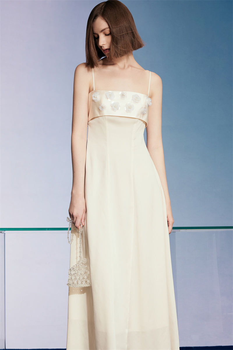 PURITY cocktail beautiful and delicate three-dimensional beaded holiday slip dress- Flower