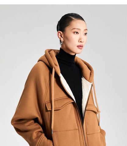 LEDIM  camel brown top jacket hooded oversized sweatshirt - Yule