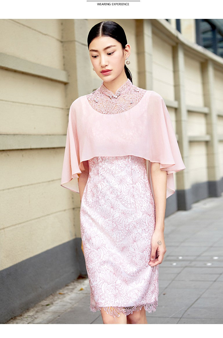 SIDUO High-End summer mid skirt shawl sleeve mid waist light pink wedding dress- Lucy  ( V )