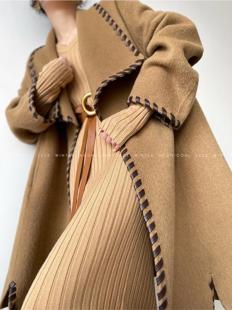 Aconiconi  Long Sleeve Braided Wool Coat- Nocturne of Grass Stream