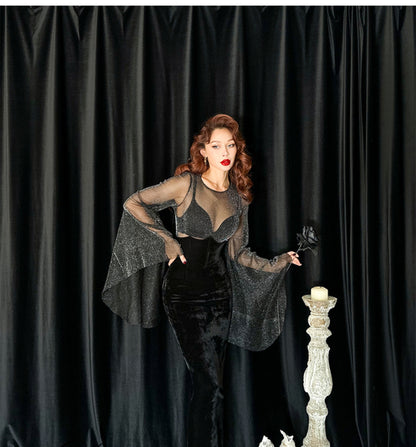 Le Palais Vintage elegant sexy sheer glitter jumpsuit leotard dress skirt- Talso