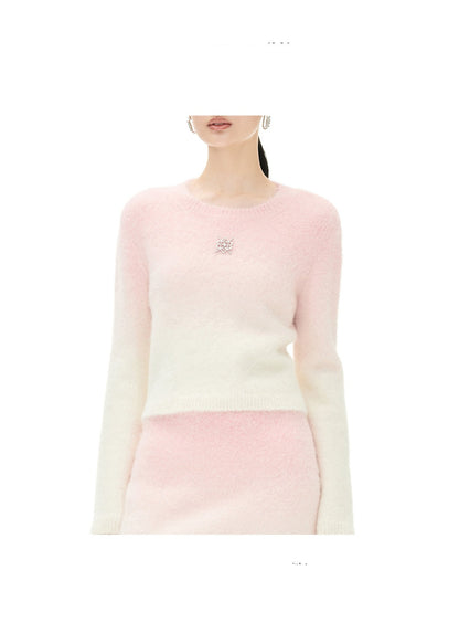 YES BY YESIR autumn winter Barbie pink ombre Dream alpaca knit  skirt top- Liowwa