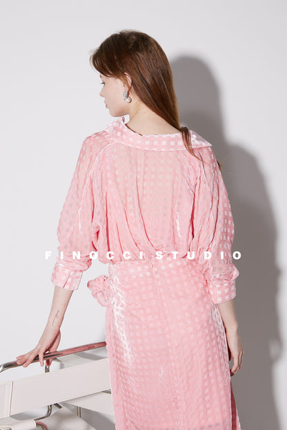 High-end Custom Quality French Layered Pink skirt + top Set