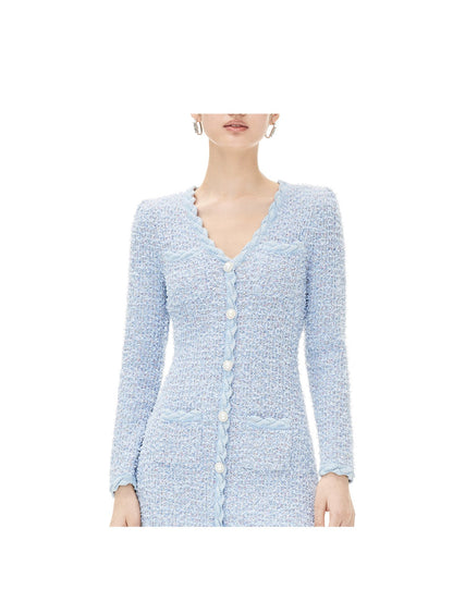 YES BY YESIR elegant sophisticated feminine pastel blue knitted dress - Julius