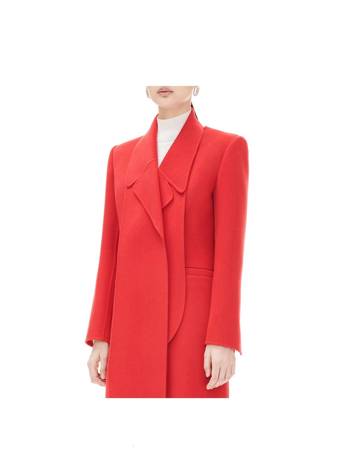 YES BY YESIR luxury autumn winter red slim flower wool coat - Behi