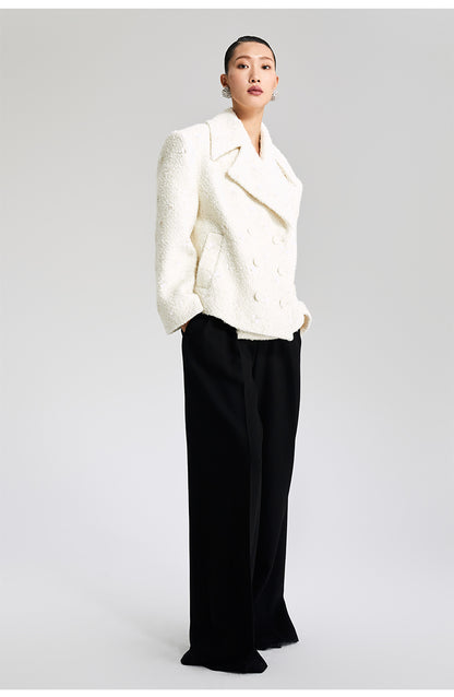 LEDIM WHITE WOOLEN TOP DOUBLE-ROW LOOSE SUIT JACKET - Debut