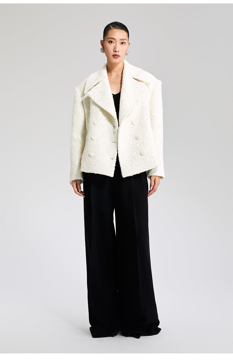 LEDIM WHITE WOOLEN TOP DOUBLE-ROW LOOSE SUIT JACKET - Debut