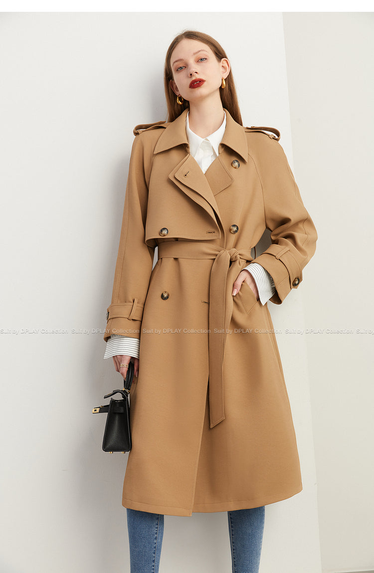 Fall Autumn Classic Khaki Paneled Double Breasted Trench Coat - Kochi