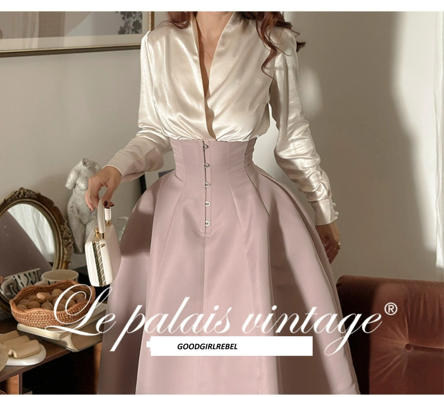 Le Palais Vintage Elegant Lotus Pink Waist Jacket  Swing structured Skirt -Lady Madeleine