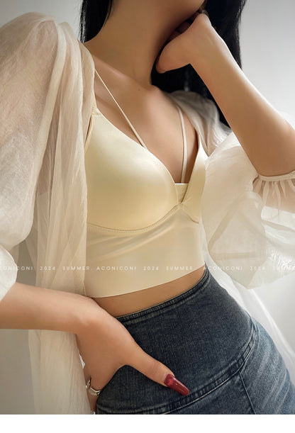 Aconiconi Elegant Strap Bra Padded Bandeau Short Slim Wear- Midsummer Sweet Dream