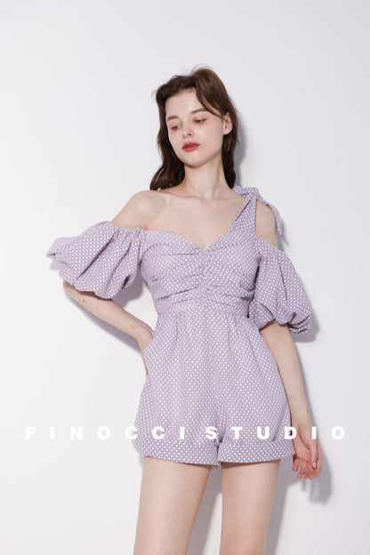 Textured soft purple asymmeric romper - Mia