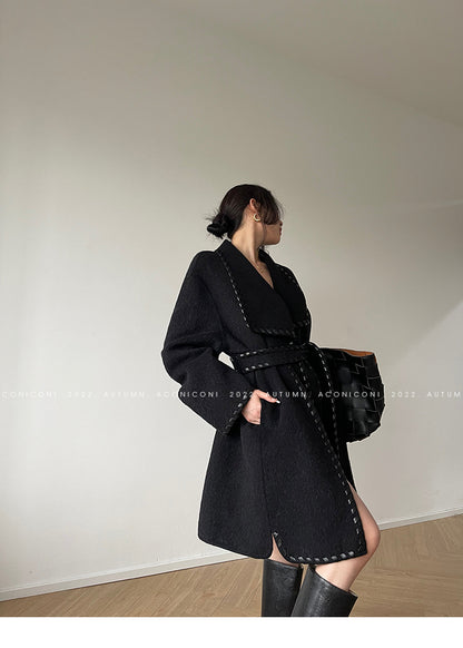 Aconiconi  Long Sleeve Braided Wool Coat- Nocturne of Grass Stream