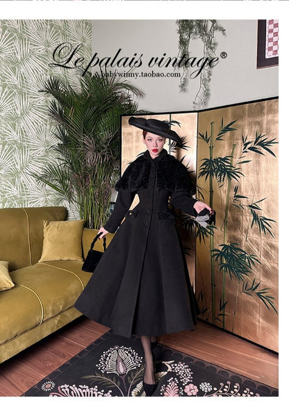 Le Palais Vintage's 1950's original removable cape thick woolen coat - Ster