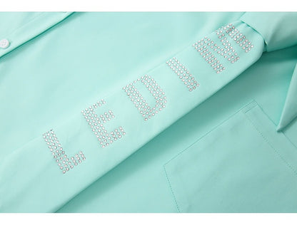 LEDIM W tie diamond sleeveless Pastel blue ming shirt top - Kadre