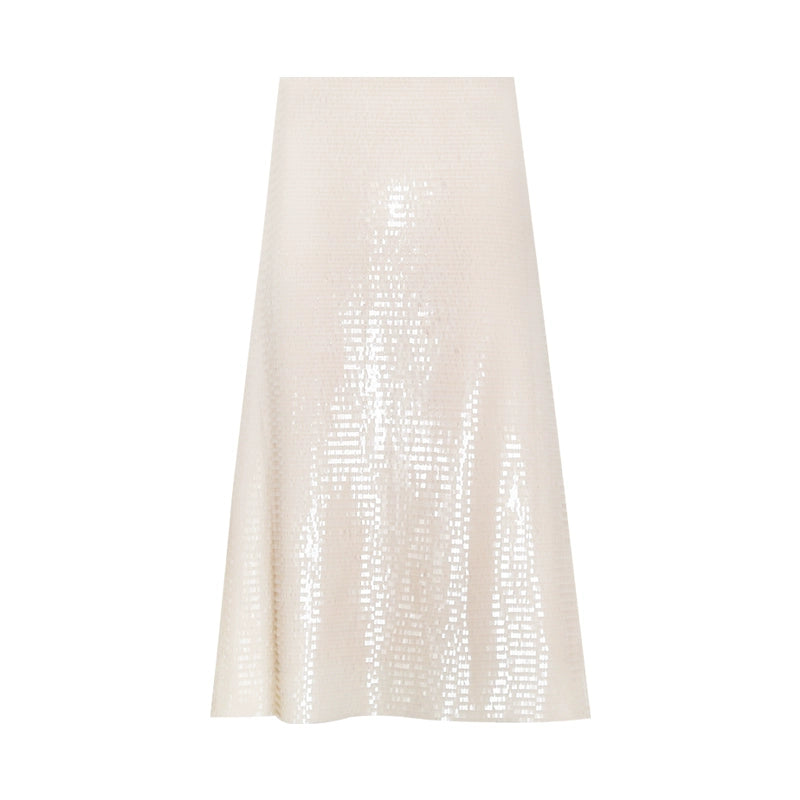 PURITY Elegant beaded top sleek sequin straight skirt- Sisal