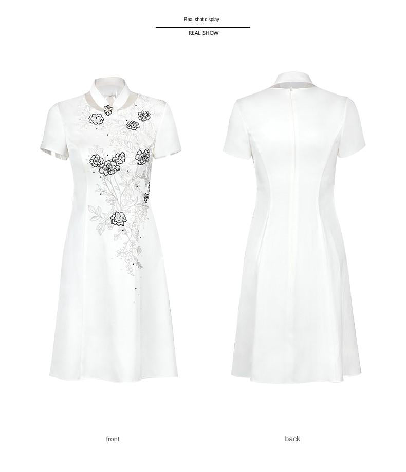 SIDUO Elegant midi short sleeve mid waist Chinese style white banquet dress-Jane  ( V )