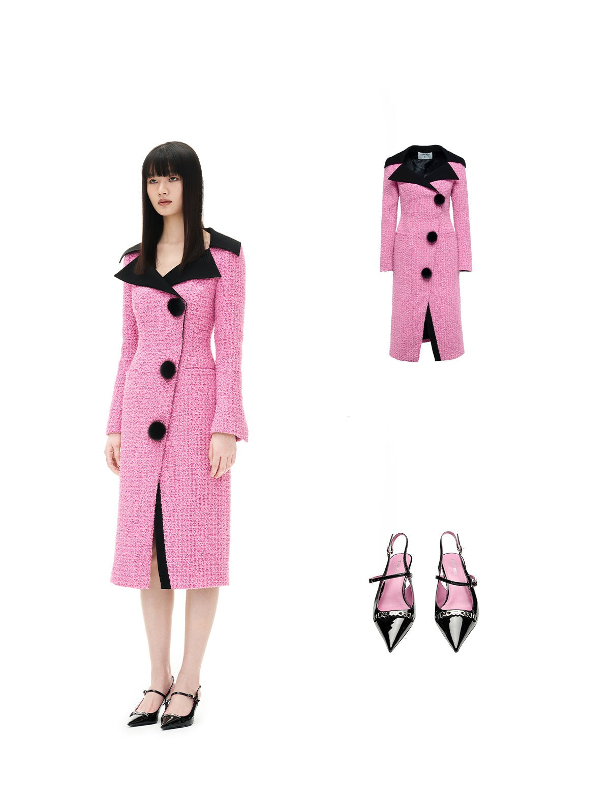 YES BY YESIR Fall/Winter Pink tweed elegant Jacket Dress - Amal