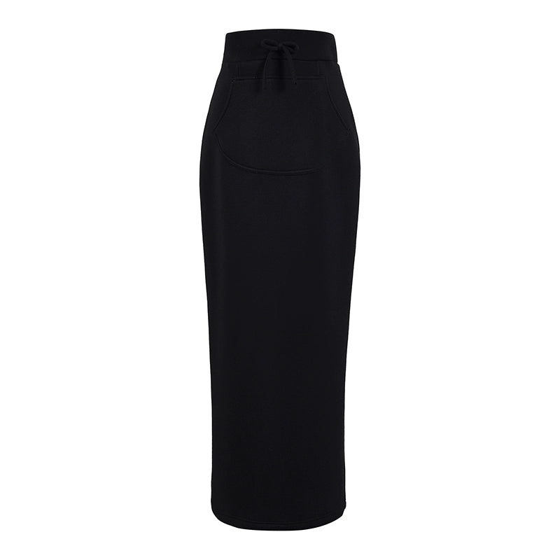 Le Palais Vintage Elegant black short sweatshirt high-waist long skirt-Scarlett