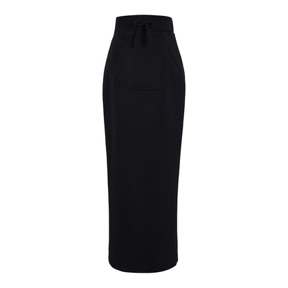 Le Palais Vintage Elegant black short sweatshirt high-waist long skirt-Scarlett