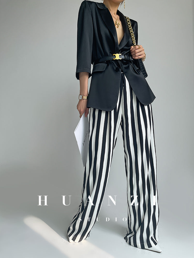 Huanzi high-end striped high-waist wide leg pants - Nuna