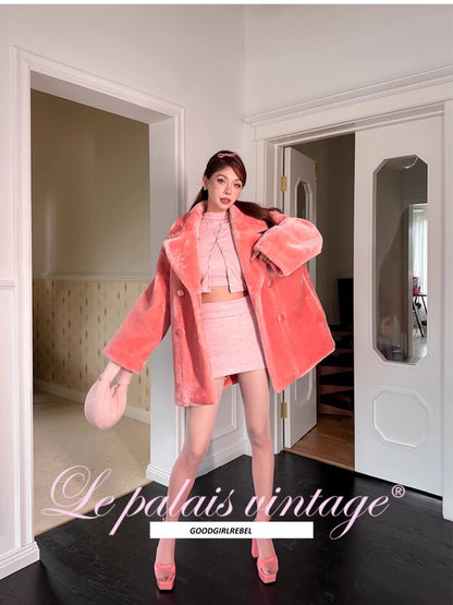 Le Palais Vintage grapefruit pink pure desire eco-friendly faux fur loose  coat - Knie