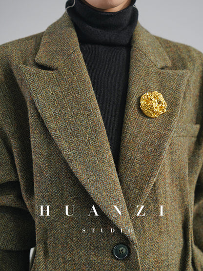 Huanzi high-end retro autumn and winter 100% wool waist suit jacket - Cassie