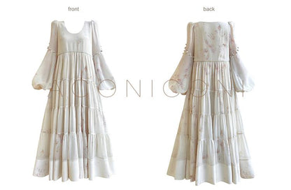 Aconiconi Bohemia Lantern Sleeve Loose vacation chiffon long dress - Huanxi dream