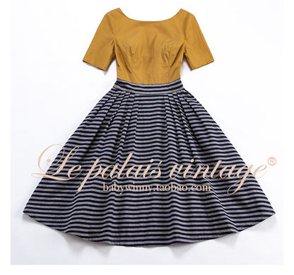 Le Palais Vintage Luxury Ginger Strip Long Puffy Banquet Dress-Lunaia