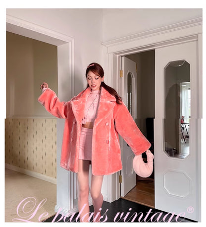 Le Palais Vintage grapefruit pink pure desire eco-friendly faux fur loose  coat - Knie