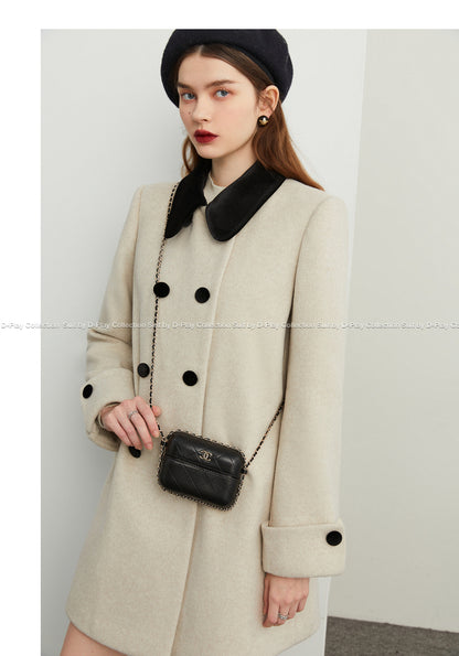 Fall autumn vintage velvet doll collar loose sleeve tweed coat - vivican (v)