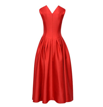 YES BY YESIR pressed pleats sexy elegant red evening formal dress- Aiitca