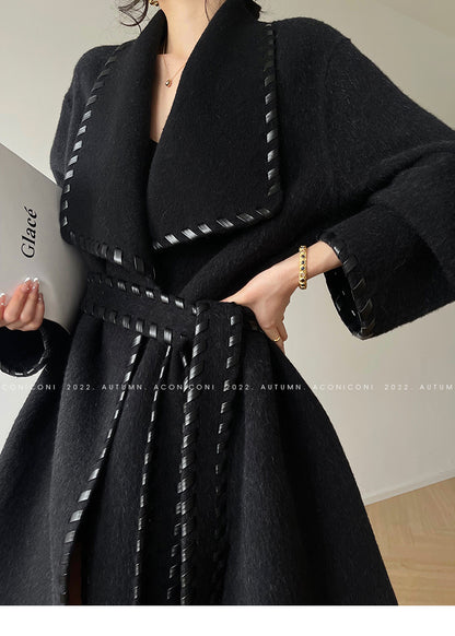 Aconiconi  Long Sleeve Braided Wool Coat- Nocturne of Grass Stream