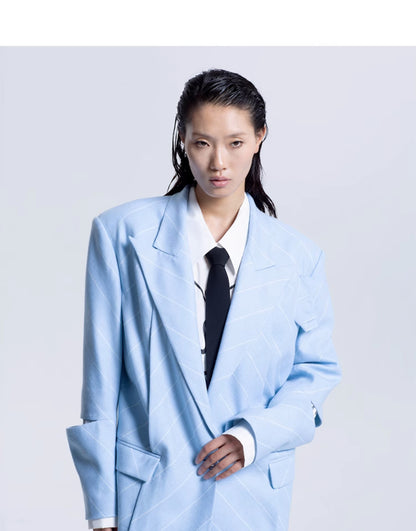 LEDIM W Autumn oblique strip T-shaped loose suit jacket blazer - liO