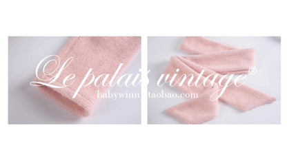 Le Palais Vintage Luxury Soft Slim Plush Drape Wrap  Long White and Pink Coat-Hazai