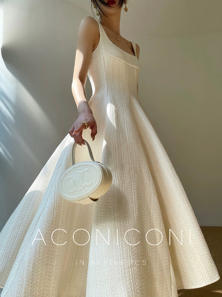 Aconiconi Elegant Off White Sleeveless Wedding Guest Bridal Dress- Mangosteen Dream