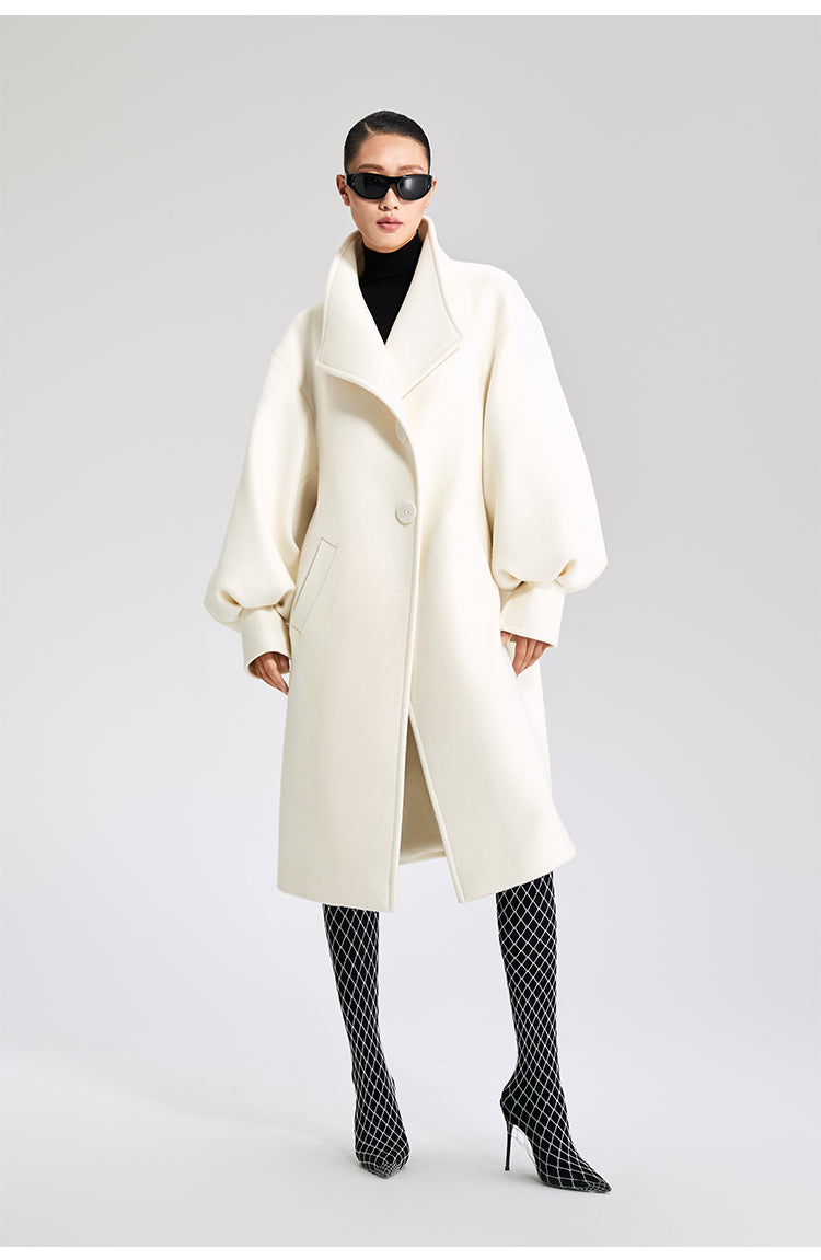 LEDIM W  wool white balloon sleeve long winter coat-SIGNER