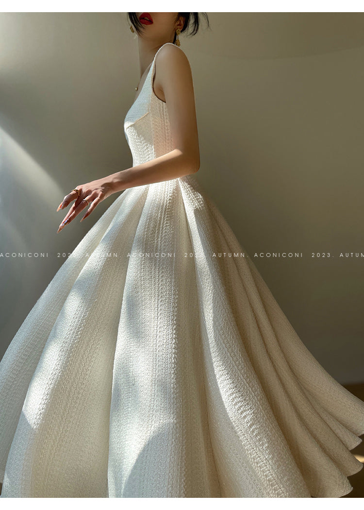 Aconiconi Elegant Off White Sleeveless Wedding Guest Bridal Dress- Mangosteen Dream