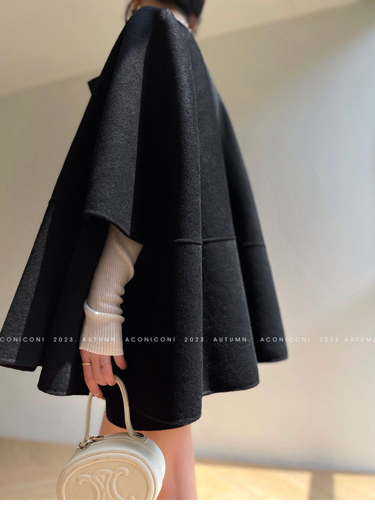 Aconiconi Luxury  Cape Shawl Woolen Winter Coat- Sea Night Twilight